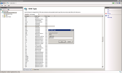 IIS Console - Add MIME Type