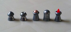 Close up L to R - Crosman Pointed, Hollow Points, Gamo Rocket, JSB Monster, Polymag Close up L to R - Crosman Pointed, Hollow Points, Gamo Rocket, JSB Monster, Polymag